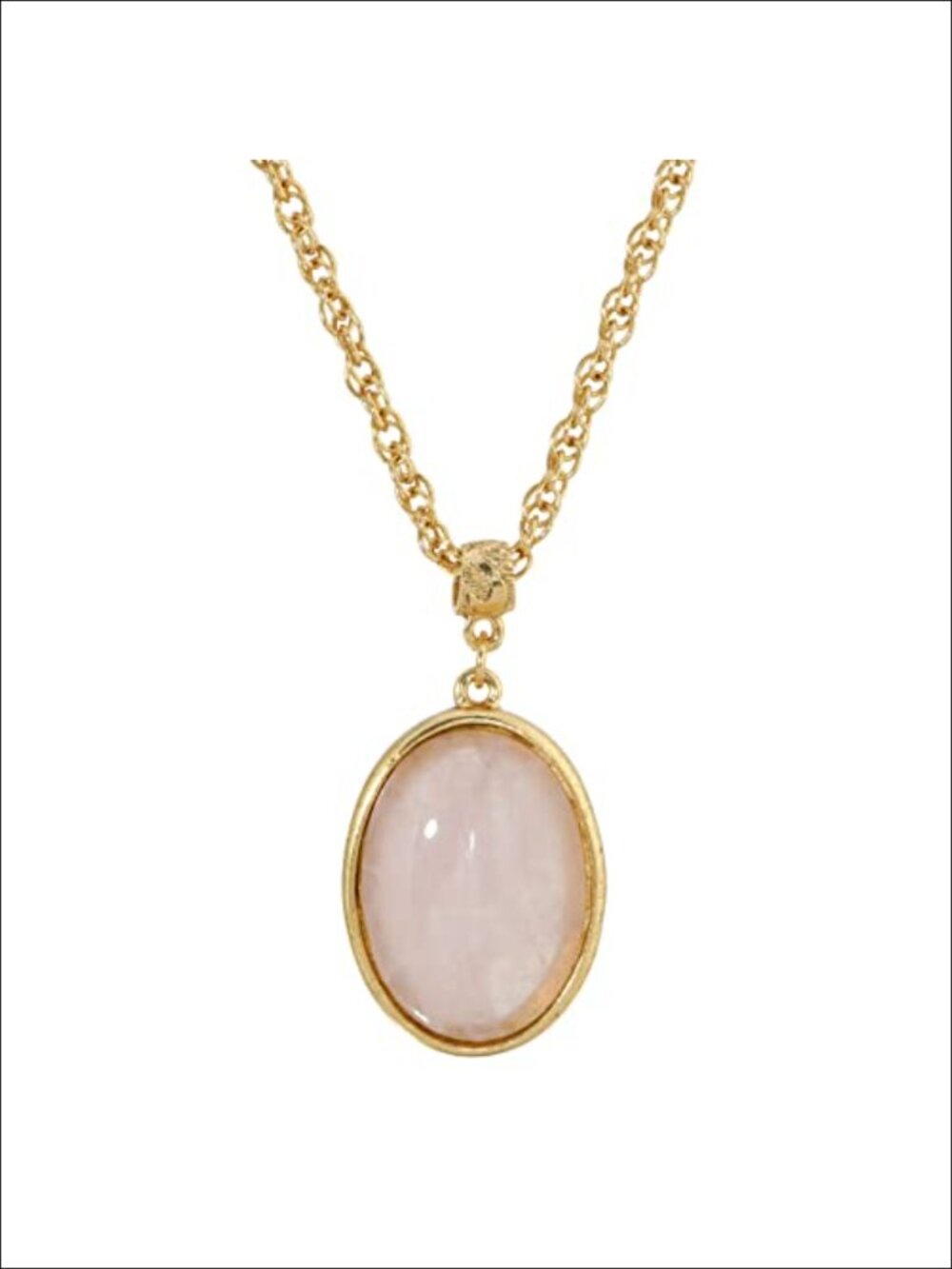 14K Gold Dipped Rose Quartz Oval Pendant Necklace 16